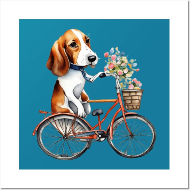 Cute dog driving a bicycle Wall Art by WeLoveAnimals